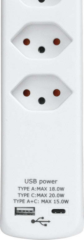 Steffen Steckdosenleiste Power Easy – 1,50 m, Kunststoff, Weiss, 6 Steckdosen T13, mit USB
