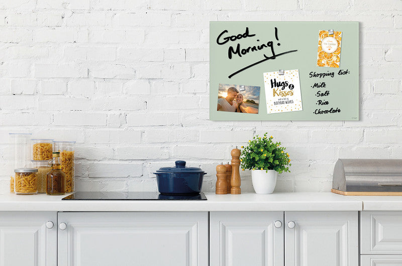 Sigel Whiteboard – 60 × 40 cm, Glas, magnetisch, Wandmontage, inkl. Magnetwürfel, Montagesatz