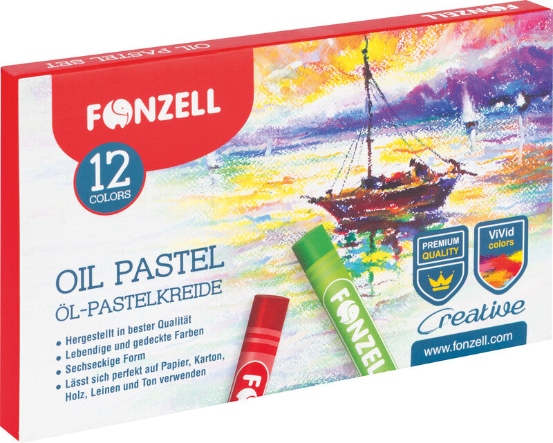 Fonzell Ölpastelle – Set – 12 Farben, für Papier, Karton & Leinwand