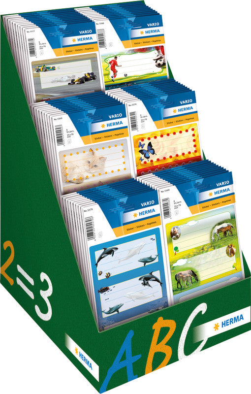 HERMA Vario Schuletiketten – Motive sortiert – 35 × 76 mm, abgerundete Ecken, Papier, permanent haftend