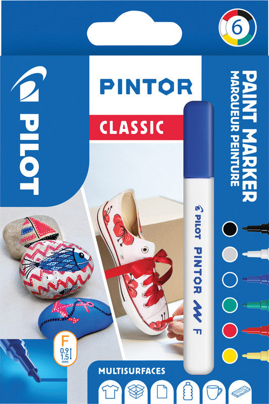 Pilot Pigment-Marker Pintor – Rundspitze 0,9-1,5 mm – Sortiert – 6er-Set – Deckend