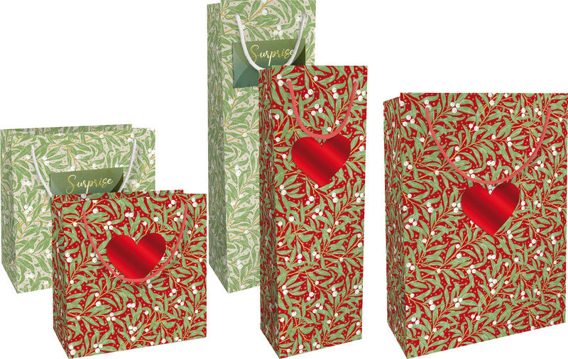 Braun + company Tragetasche – Christmas Leaves – Papier – 230 × 330 × 110 mm – Rot