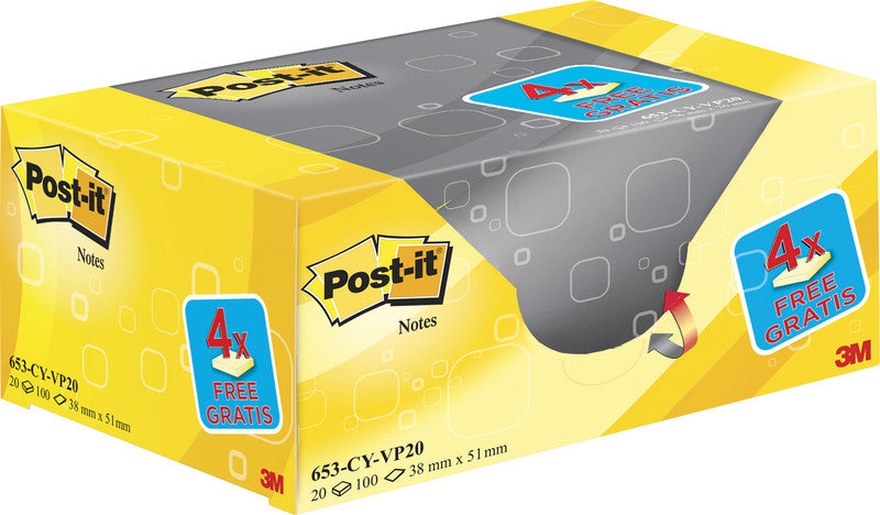 Post-it Haftnotizen – 51×38 mm – Gelb, 20×100 Blatt, PEFC