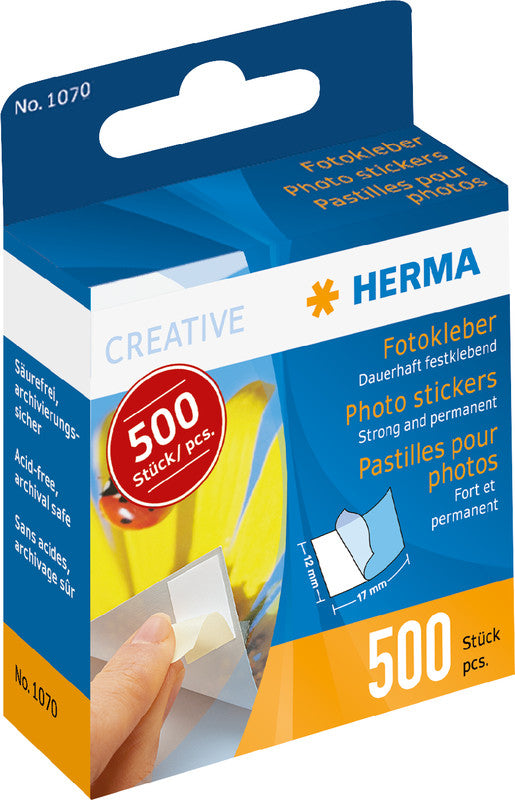 HERMA Fotokleber – permanent, weiss, lösemittelfrei, 12×16 mm, 500 Stk., für Fotos