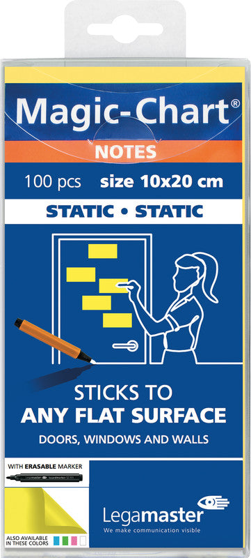 Legamaster Haftnotizen – 100×200 mm – Gelb, 100 Blatt, elektrostatisch geladen, recyclingfähig