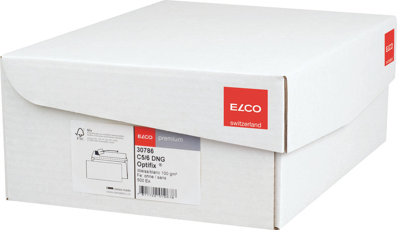 Elco Couvert C5/6, ohne Fenster, selbstklebend, hochweiss, 100 g/m², mit Innendruck – 500 Stk.