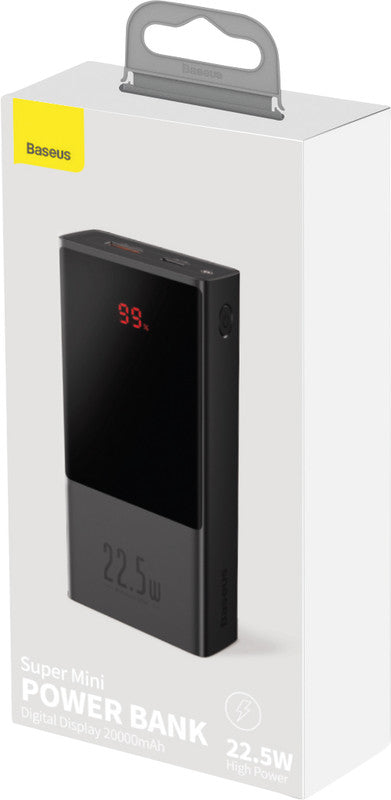 Baseus Powerbank 20000 mAh, 1× USB-A, 1× USB-C, mit Batterieladeanzeige, für Smartphones, Tablets, Schwarz