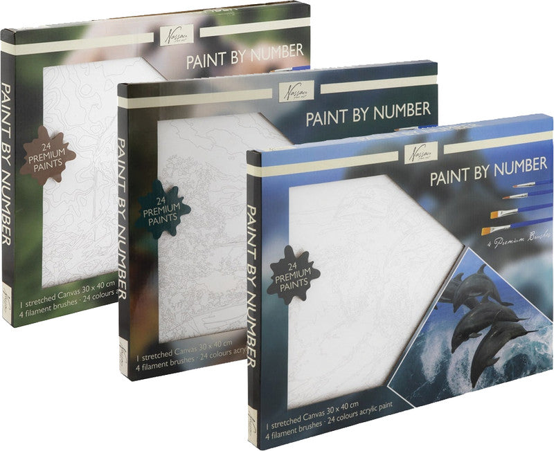 Noname Sombo – Malset Malen nach Zahlen Delfine – ab 14 Jahren – 24 Acrylfarben, 4 Pinsel – 400 × 300 mm