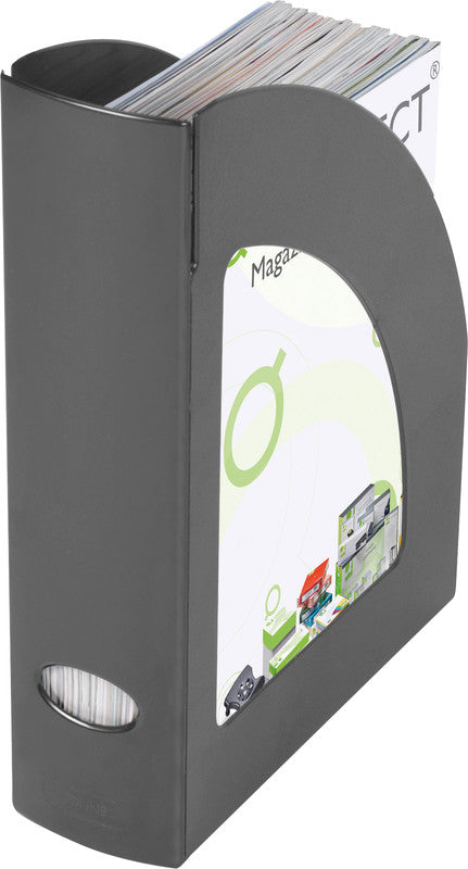 Q-Connect C4 Stehsammler – 80 mm, mit Griffloch, Grau, Kunststoff