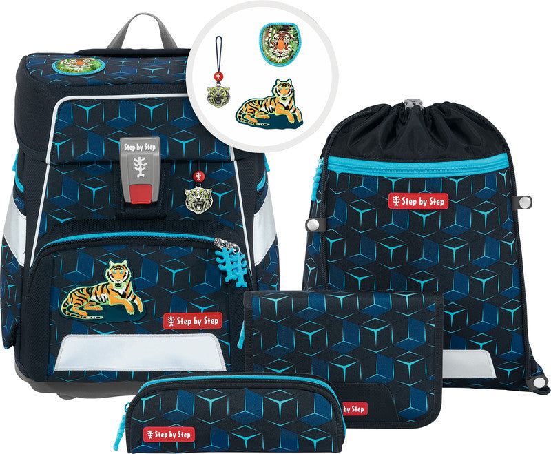 Step by Step Schulrucksack-Set – 5-teilig – Tiger Night Kimba – Recycelte Materialien