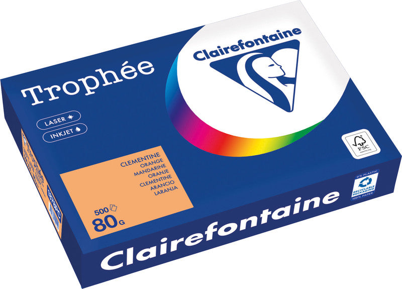 Clairefontaine Kopierpapier – A4, 80 g/m², Mandarine – für Inkjet/Laser – FSC, EU Ecolabel – 500 Blatt