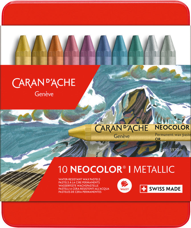 Caran d-Ache Caran d'Ache Neocolor I Ölbasierte Farbstifte-Set – 10 Farben, Mine Ø 8,6 mm, Metallschachtel