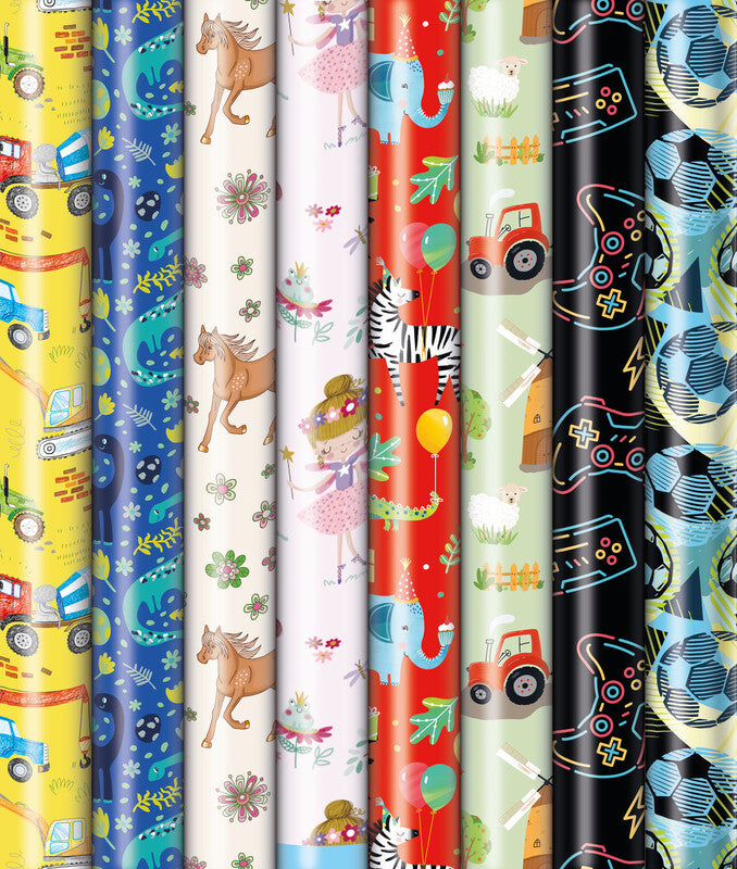 Zoewie Geschenkpapier Rolle – Bambini (10 Motive, mehrfarbig) – 700 × 2000 mm – gestrichenes Papier
