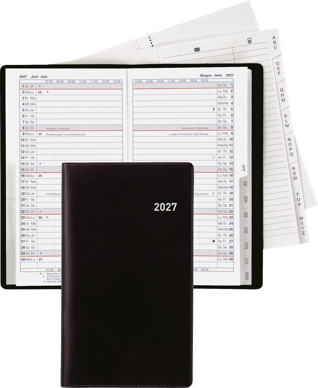 Biella Luzern Agenda – 1 Monat/2 Seiten, geheftet, 8,7 × 15,3 cm, 15 Monate Okt–Dez, 2027, schwarz, PEFC
