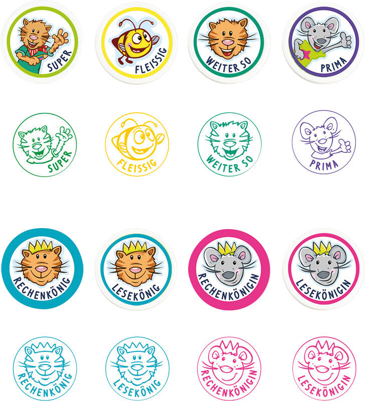 Trendhaus Lehrerstempel-Set ABC Spass – 8er-Set, selbstfärbend, Kunststoff, Ø 26 mm