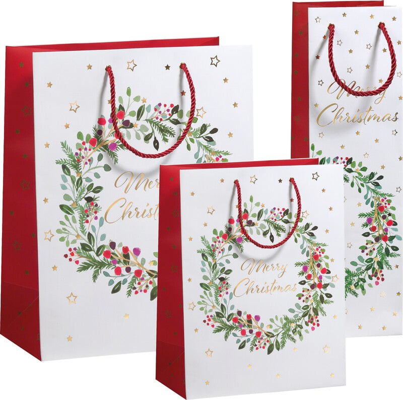 Zoewie Geschenktasche – Merry Christmas – Mattkaschiert, Hotfoil-Print, gedrehte Kordel – 260 × 335 × 135 mm