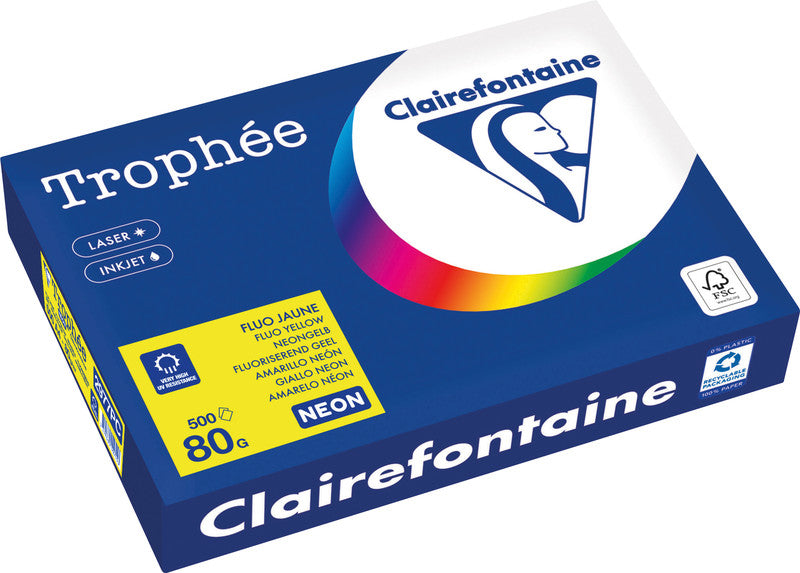 Clairefontaine Kopierpapier – A4, 80 g/m², Neongelb – für Inkjet/Laser/Kopierer – FSC, EU Ecolabel – 500 Blatt