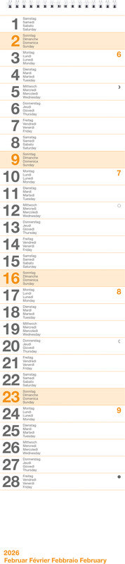 Biella Wandkalender Longus – viersprachig d/f/i/gb – 2026 – Spiralbindung – 12 × 54,5 cm