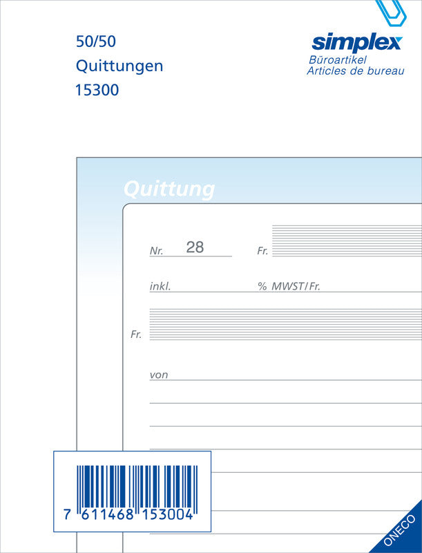 Simplex Formularblock – Quittungen, Deutsch, 50 Blatt, A6