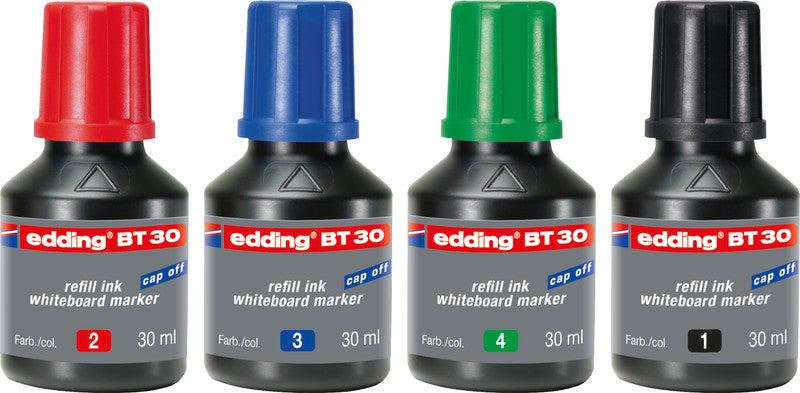 Edding Marker-Nachfüllung BT30 für Edding 28, 29, 250 + 2 weitere – schwarz, löschbar, 30 ml