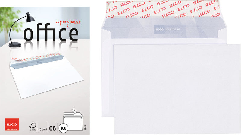 Elco Couvert C6, ohne Fenster, selbstklebend, hochweiss, 80 g/m², mit Innendruck – 100 Stk.