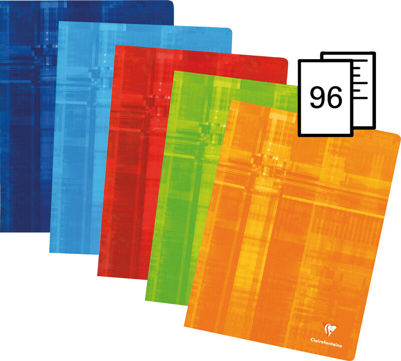 Clairefontaine Notizheft, A4+, kariert, 5 mm, Klammerheftung, Karton, 96 Seiten, 90 g/m² – farbig sortiert
