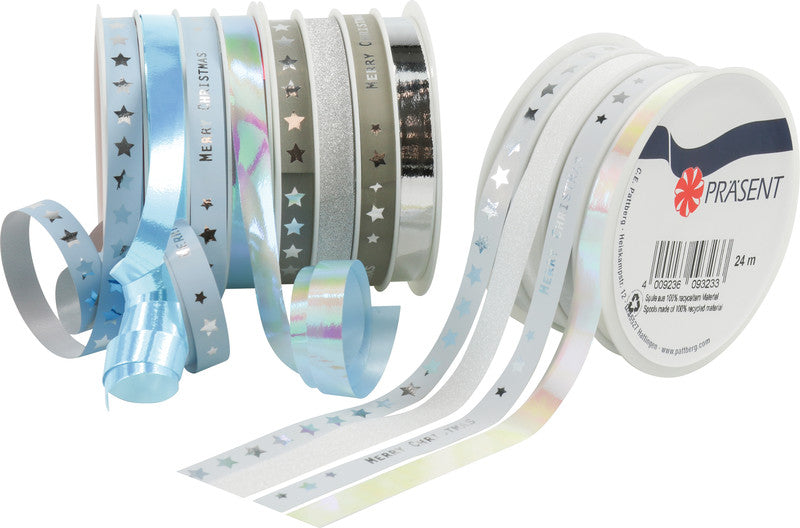 Präsent Geschenkband – Glitter Star – Weihnachten – 10 mm × 20 m – sortiert, Kunststoff