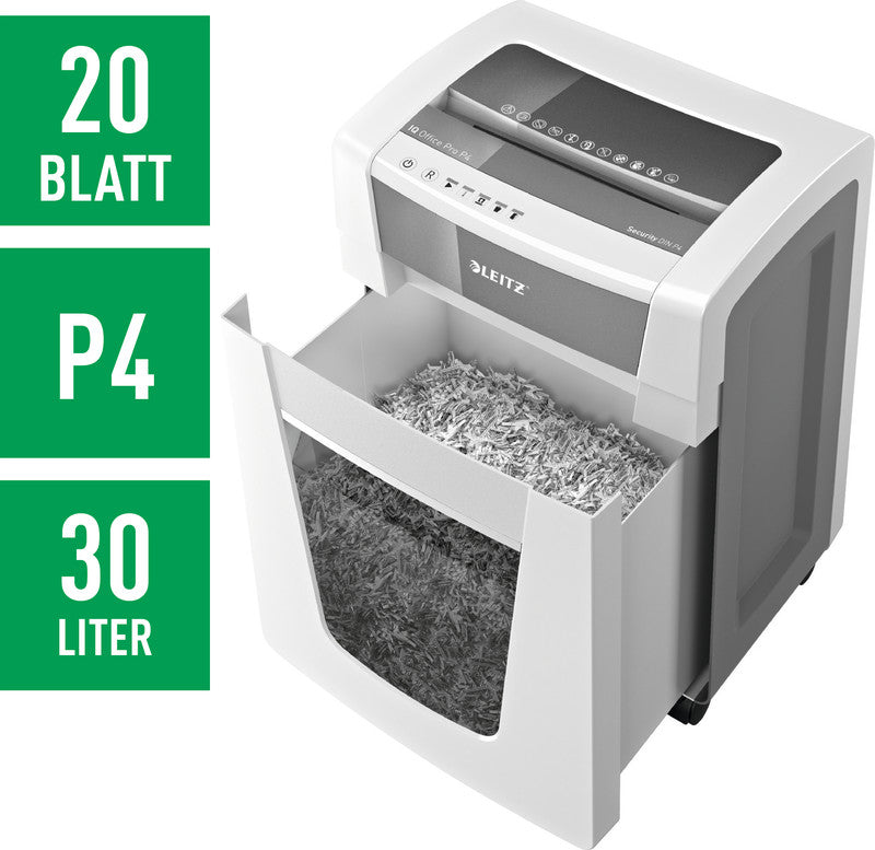Leitz Aktenvernichter, DIN P-4, Partikelschnitt 4 × 40 mm, 20 Blatt, 30 l, A4