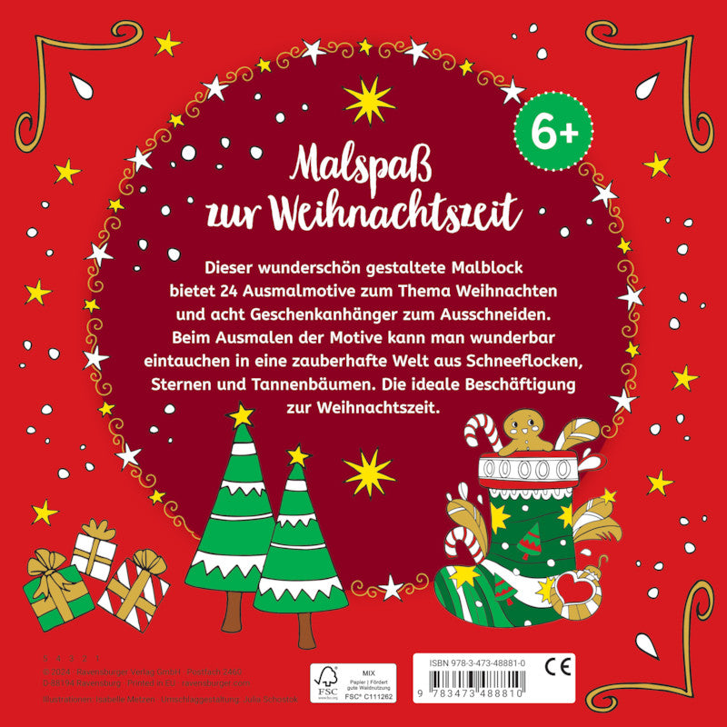 Ravensburger Malblock, Karton, 22 × 22 cm, mehrfarbig, ab 6 Jahren, inkl. 8 Geschenkanhänger