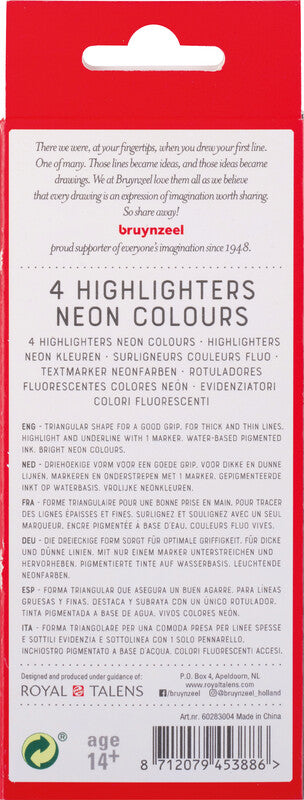 Bruynzeel Textmarker Set 4 Farben – Keilspitze