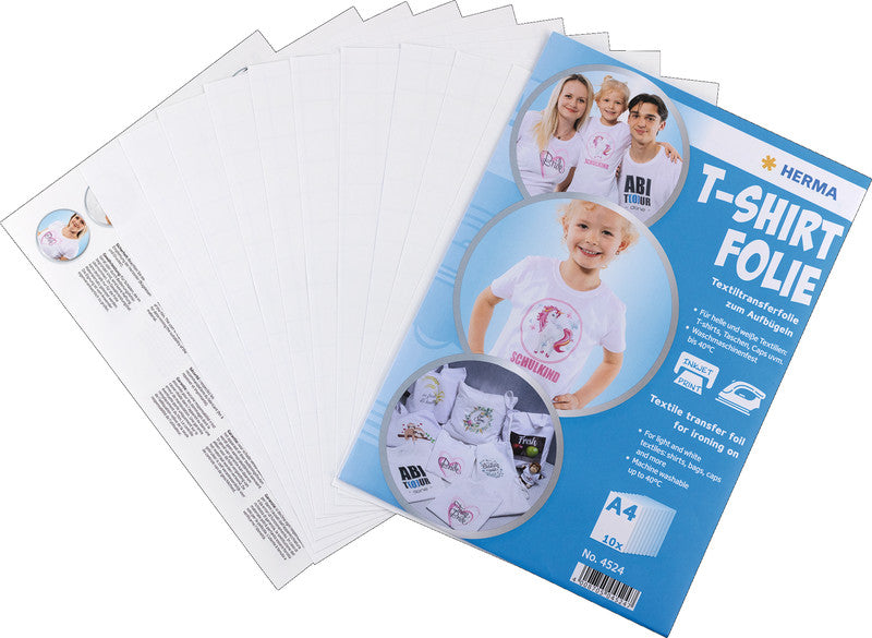 HERMA Transferpapier – für Inkjetdrucker, für helle Textilien, A4 (210 × 297 mm), bis 40 °C, 10 Blatt