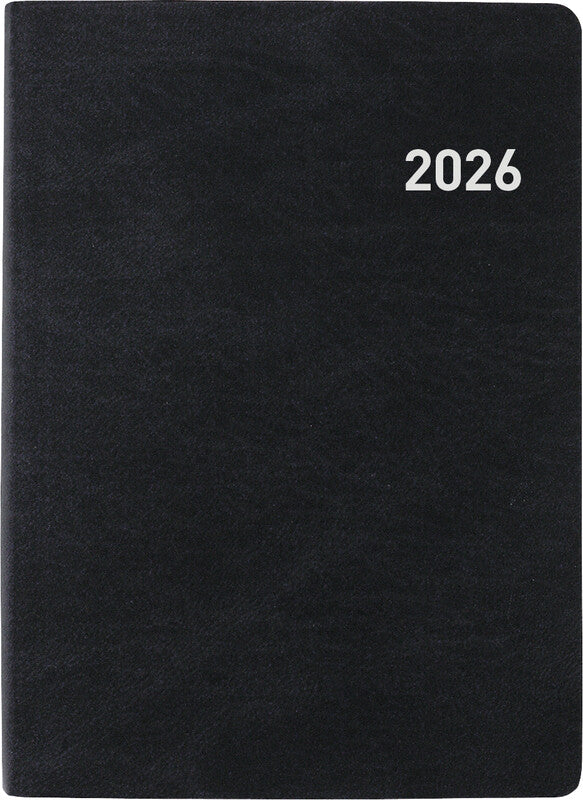Biella Taschenagenda – 1 Woche/2 Seiten, gebunden, 10,1 × 14,2 cm, 2026, mehrsprachig, schwarz, FSC