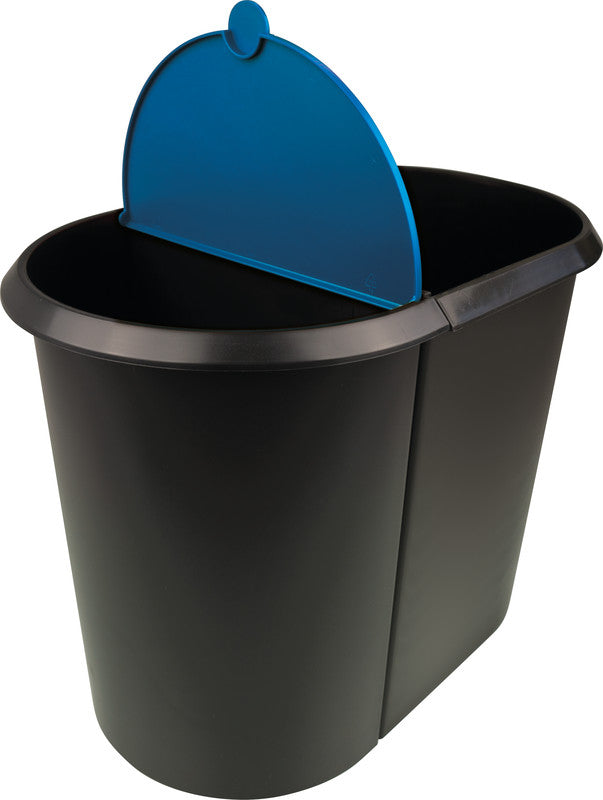 Helit Systempapierkorb – 20 + 9 l, mit Deckel – Kunststoff, schwarz – B × H × T 270 × 343 × 440 mm