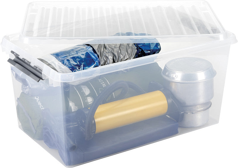 Helit die q-line Aufbewahrungsbox 120 l – stapelbar, mit Clipdeckel, 800 × 380 × 500 mm, transparent