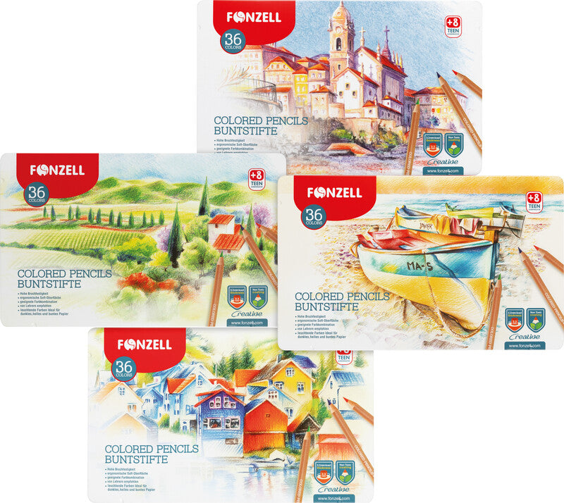 Fonzell Creative Farbstifte-Set – 36 Farben, rund, Mine Ø 3,3 mm, Metallschachtel