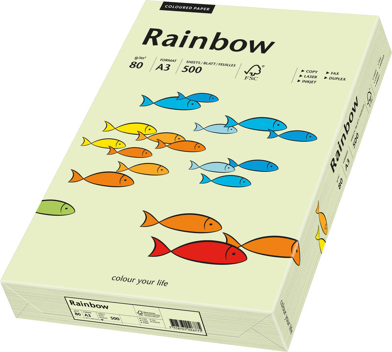 Rainbow Kopierpapier – A3, 80 g/m², Hellgrün – für Inkjet/Laser/Kopierer – FSC – 500 Blatt