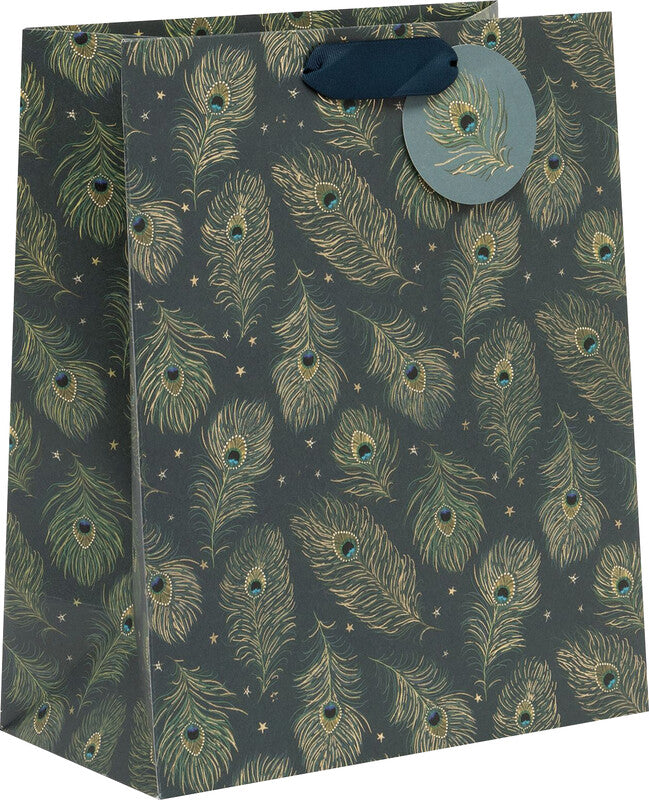 Glick Geschenktasche «Peacock Quill» – 26 × 13,5 × 31,5 cm, Papier, mit Satinband, mit Folienprägung