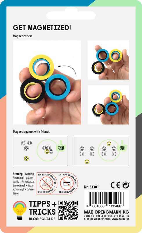 Folia Blue Edition Fidget-Spielzeug Finger Spin – 3 Stück, Blau, Kunststoff, Magnetisch