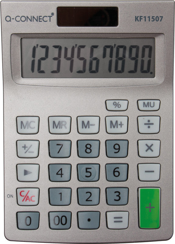 Q-CONNECT Tischrechner KF11507 – 10-stellig, LCD, Prozent, Solar + Batterie
