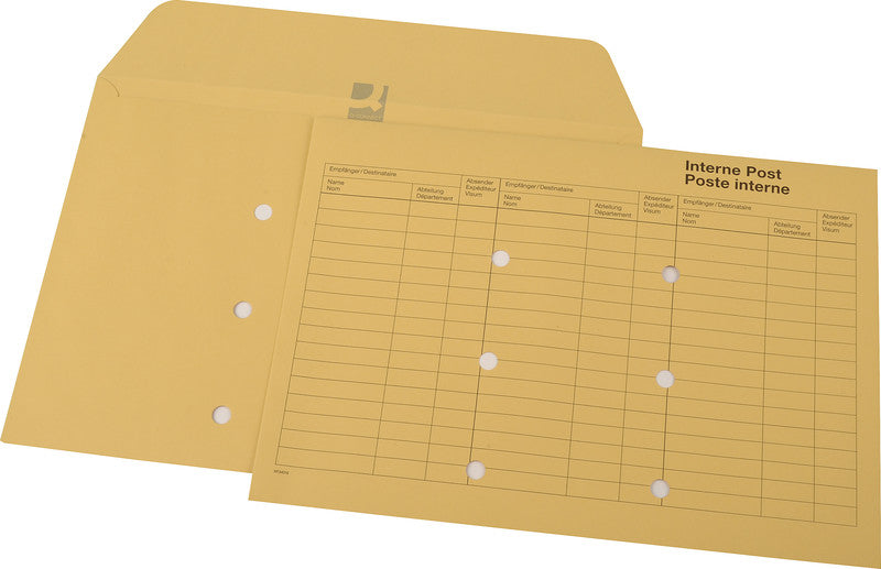 Q-CONNECT Interne-Post-Couvert C4, vorbedruckt, ungummiert, braun, 120 g/m² – 100 Stk.