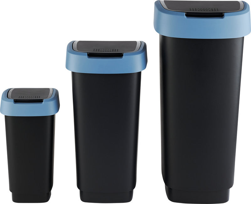 Rotho Abfallcontainer – 50 l – mit Deckel – Kunststoff, Horizon Blau – B × H × T 298 × 602 × 401 mm