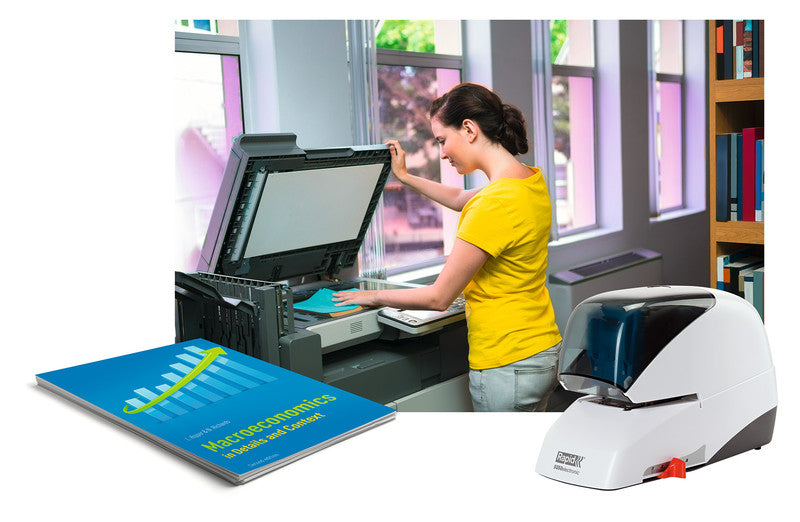 Rapid 5050e – Elektrischer Hefter, Flat-Clinch, verstellbarer Papieranschlag, Einlegetiefe 50 mm, Weiss