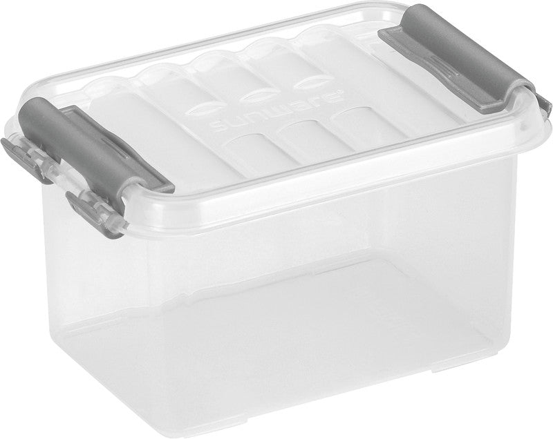 Helit die q-line Aufbewahrungsbox 0,4 l – mit Clipdeckel, stapelbar, 118 × 62 × 77 mm, transparent, Kunststoff