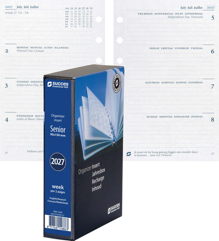 Succes Kalender-Einlage – 1 Woche/2 Seiten, 6-fach, 9,5 × 15 cm, 2027