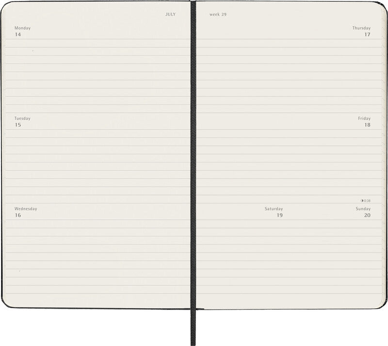 Moleskine Schüleragenda – 1 Woche/2 Seiten, gebunden, 13 × 21 cm, 18 Monate Jul–Dez, Englisch, Schwarz, FSC