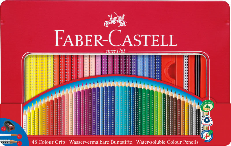 Faber-Castell Aquarellfarbstifte – im Metalletui, mit Pinsel, Bleistift und Spitzer, Ø 3 mm, dreikantig, FSC
