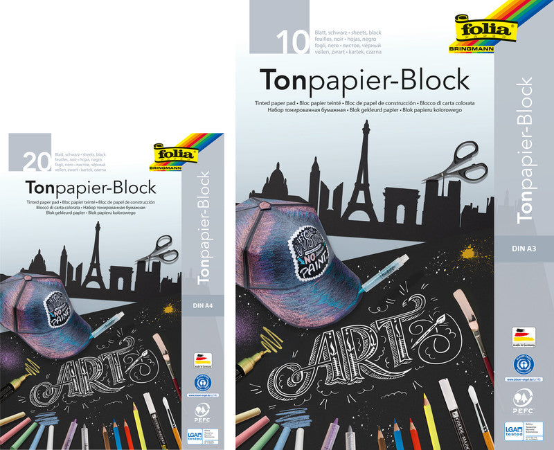 Folia Zeichenpapier, Papier, 29,7 × 42 cm, Schwarz, 10 Blatt