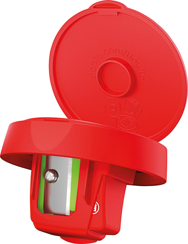 STABILO Spitzer – manuell, 1-Loch, mit Behälter, für Farbstifte Ø 15 mm, Kunststoff, rot, woody 3 in 1