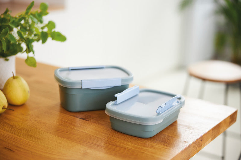 Rotho Kühlschrankdose Clic Eco – 0,8 l – rechteckig – 15 × 6,1 × 22 cm – Kunststoff – blau