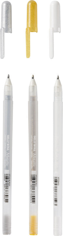 Sakura Gelschreiber 3er Set – 3 Farben, 0,5 mm, schnelltrocknend, für dunkles Papier, Kappe